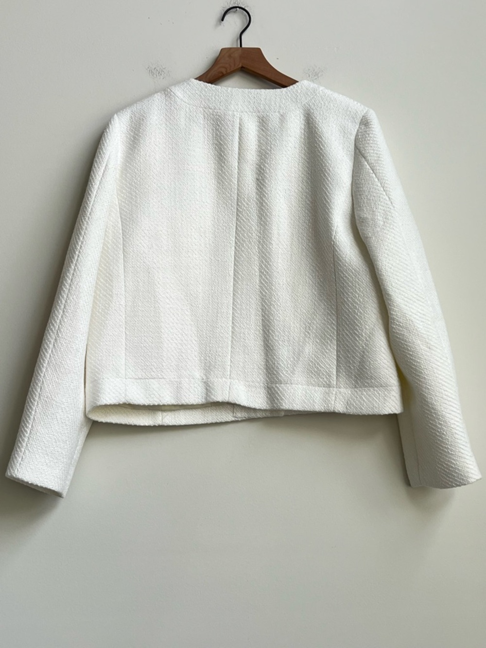 J.Crew Factory Womens Ivory Tweed Lady Jacket BW284 Preppy Pocket 16 Pearl Chain - Picture 13 of 15